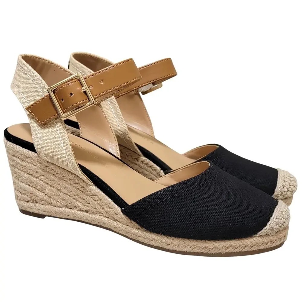 Tommy Hilfiger Women Nilsa Ankle Strap Espadrille Wedge Heels Size US 5M Black